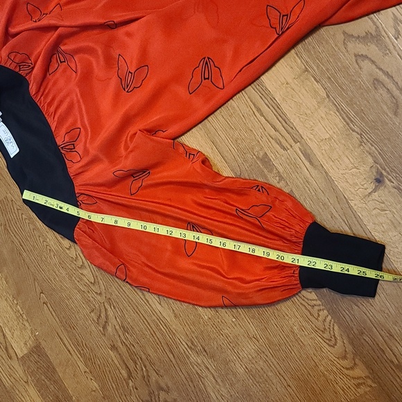 SOO Yung Lee Women's Red and Black Silk Long Sleeve Midi Dress (Sz M) - Picture 11 of 11